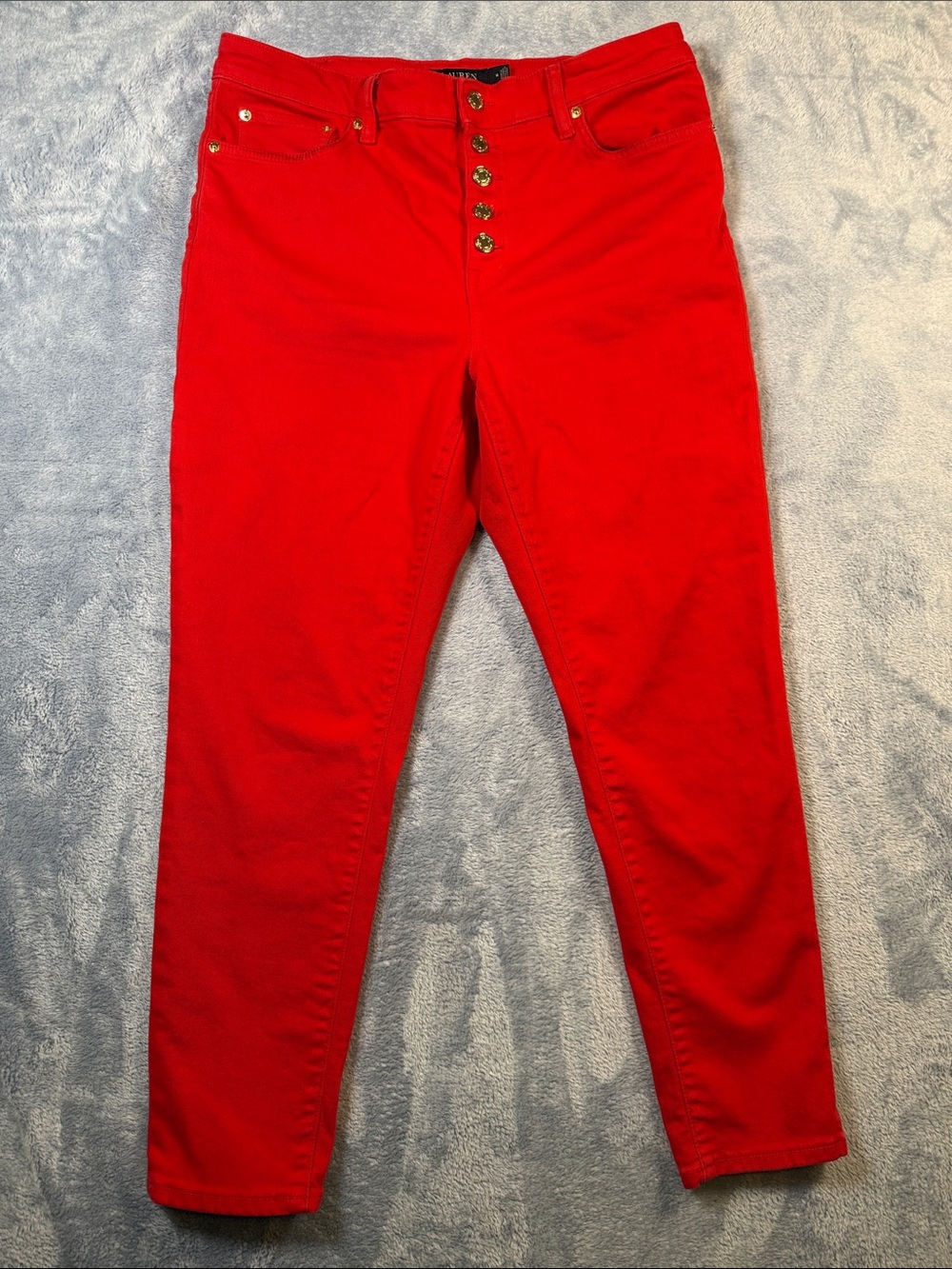 Lauren Ralph Lauren Red High-Rise Button-Fly Jeans